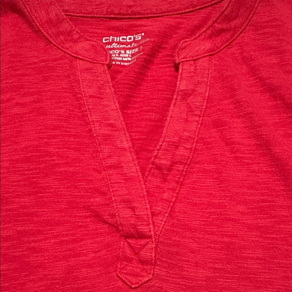 Chico's The Ultimate Red Tee Shirt Women's Tunic, V-Neck, 3/4 Sleeve, Size Large - Picture 3 of 9